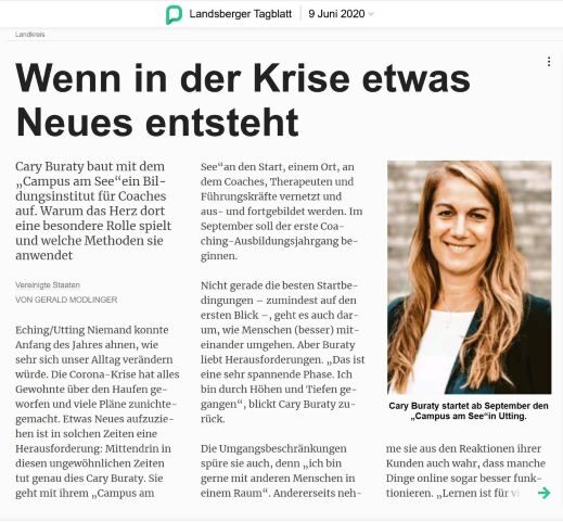 Zeitungsartikel des Landsberger Tagblatts vom 9. Juni 2020: »Wenn in der Krise etwas Neues entsteht«